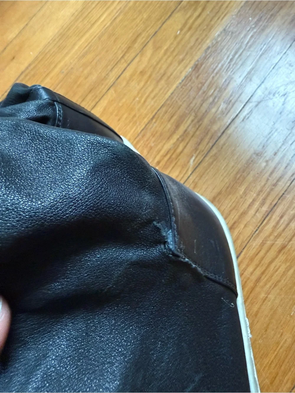 Rick Owens Black Over-the-Knee Leather Boots with White Toe Cap
